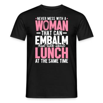 Funny Embalming Girl Funeral Director Mortuary - Men's T-Shirt - black - Front - AI Model Male 178 light (178cm)