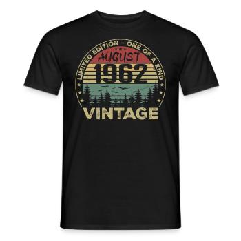 Vintage 1962 Millésime Août 1962 August 1962 Août - T-shirt homme - noir - Devant - AI Model Male 178 light (178cm)
