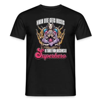 Lecture du tarot quand la vie devient mouvementée Lecture des cartes - T-shirt homme - noir - Devant - AI Model Male 178 light (178cm)