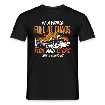 Fish and Chips dans un monde plein de chaos Gourmand - T-shirt homme - noir - Devant - AI Model Male 178 light (178cm)
