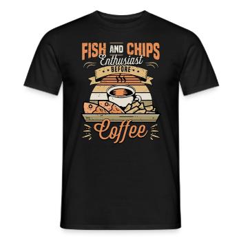 Fish And Chips Enthusiast Before Seafood Coffee - Männer T-Shirt - Schwarz - Vorne - AI Model Male 178 light (178cm)