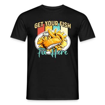 Fish And Chips Get Your Fish Fix British Cuisine - Männer T-Shirt - Schwarz - Vorne - AI Model Male 178 light (178cm)