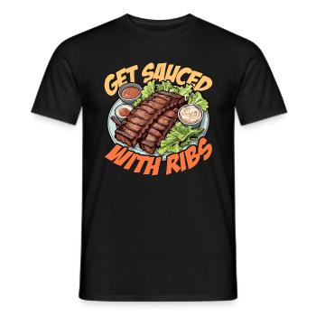 Ribs Barbecue Get Sauced With Ribs Meat Lover - Men's T-Shirt - black - Front - AI Model Male 178 light (178cm)