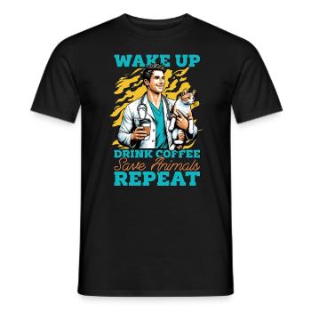Veterinary Nurse Wake Up Drink Coffee Veterinarian - Men's T-Shirt - black - Front - AI Model Male 178 light (178cm)