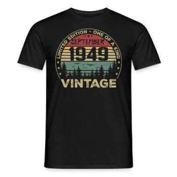 September 1949 Vintage Birthday Gift 1949 - Men's T-Shirt - black - Front - AI Model Male 178 light (178cm)