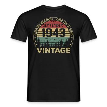 September 1943 Vintage Birthday Gift 1943 - Men's T-Shirt - black - Front - AI Model Male 178 light (178cm)