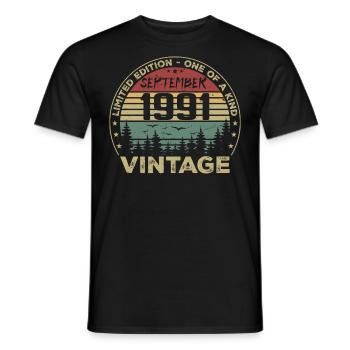 Septembre 1991 Vintage Cadeau D'anniversaire 1991 - T-shirt homme - noir - Devant - AI Model Male 178 light (178cm)