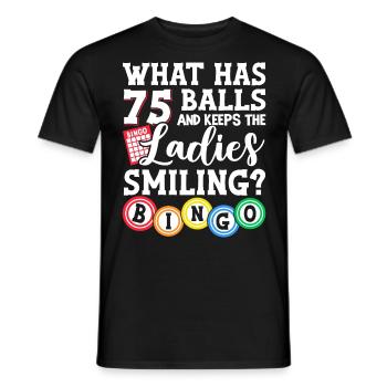 What Has 75 Balls Funny Lottery Gambling Bingo - Men's T-Shirt - black - Front - AI Model Male 178 light (178cm)