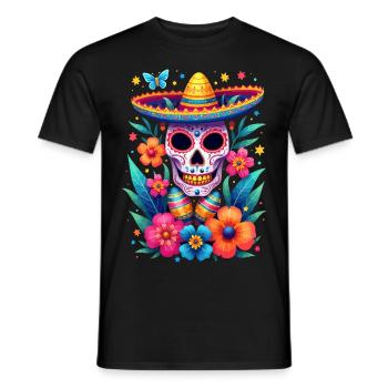 Hispanic Heritage Schädel mit Blumen - Männer T-Shirt - Schwarz - Vorne - AI Model Male 178 light (178cm)