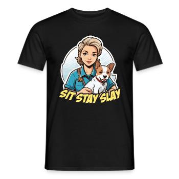 Dog Trainer Sit Stay Slay Loves Agility Training - Men's T-Shirt - black - Front - AI Model Male 178 light (178cm)