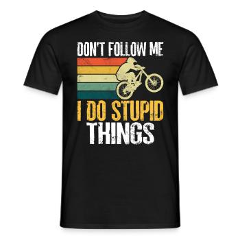 Don't Follow Me I Do Stupid Things Retro MTB - Men's T-Shirt - black - Front - AI Model Male 178 light (178cm)