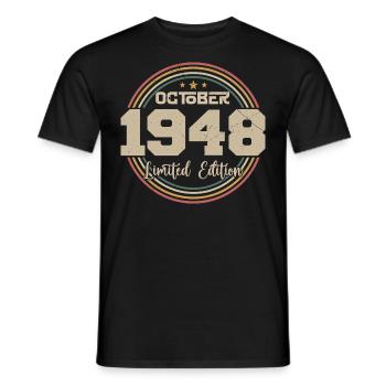 Born in October 1948 Retro Birthday October 1948 - Men's T-Shirt - black - Front - AI Model Male 178 light (178cm)