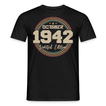 Born October 1942 Retro Birthday October 1942 - Men's T-Shirt - black - Front - AI Model Male 178 light (178cm)