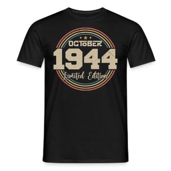 Born October 1944 Retro Birthday October 1944 - Men's T-Shirt - black - Front - AI Model Male 178 light (178cm)