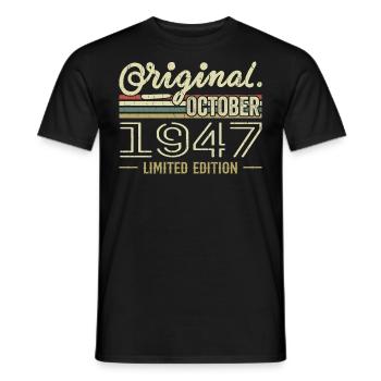 Geboren im Oktober 1947 Retro-Geburtstag Oktober 1947 - Männer T-Shirt - Schwarz - Vorne - AI Model Male 178 light (178cm)