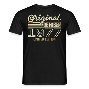 Né en Octobre 1977 Rétro Anniversaire Octobre 1977 - T-shirt homme - noir - Devant - AI Model Male 178 light (178cm)