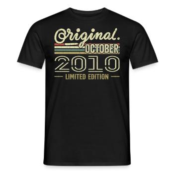 Born in October 2010 Retro Birthday October 2010 - Men's T-Shirt - black - Front - AI Model Male 178 light (178cm)