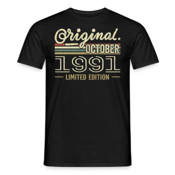 Né en Octobre 1991 Rétro Anniversaire Octobre 1991 - T-shirt homme - noir - Devant - AI Model Male 178 light (178cm)