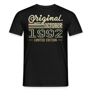 Born in October 1992 Retro Birthday October 1992 - Men's T-Shirt - black - Front - AI Model Male 178 light (178cm)
