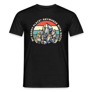 Rockhounding My Happy Place Anywhere Mineralogist - Men's T-Shirt - black - Front - AI Model Male 178 light (178cm)