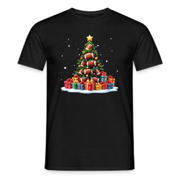 Funny American Football Christmas Tree Touchdown - Men's T-Shirt - black - Front - AI Model Male 178 light (178cm)