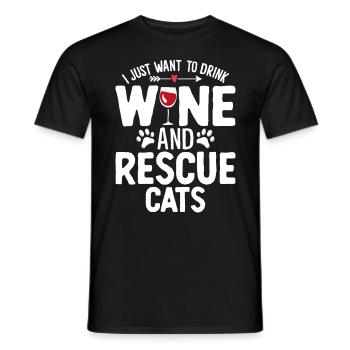 Funny Cat Rescue Pet Shelter Animal Activist Wine - Men's T-Shirt - black - Front - AI Model Male 178 light (178cm)