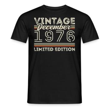 Vintage Décembre 1976 - 49e Anniversaire Décember - T-shirt homme - noir - Devant - AI Model Male 178 light (178cm)