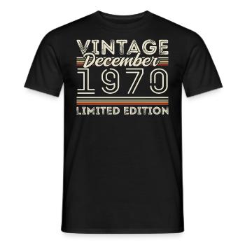 Vintage December 1970 - 55th Anniversary December - Men's T-Shirt - black - Front - AI Model Male 178 light (178cm)