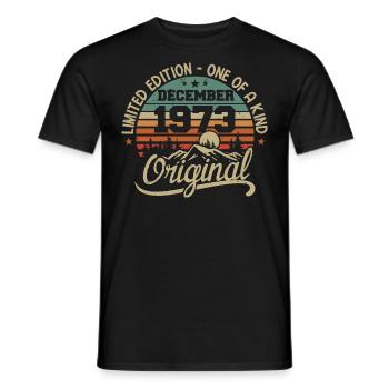 Original 52nd Anniversary Gift, December 1973 - Men's T-Shirt - black - Front - AI Model Male 178 light (178cm)