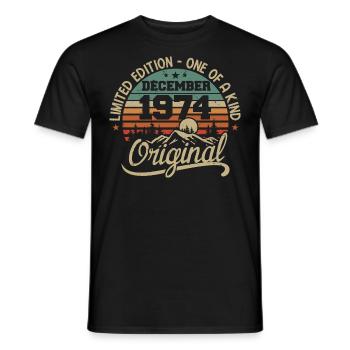 Original 51st Anniversary Gift, December 1974 - Men's T-Shirt - black - Front - AI Model Male 178 light (178cm)
