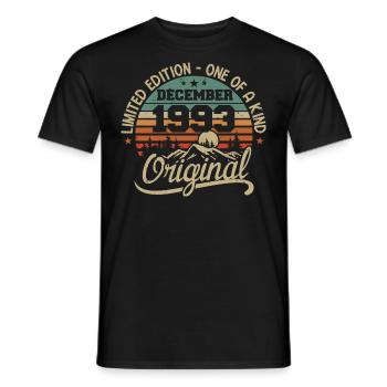 Original 32 Year Anniversary Gift, December 1993 - Men's T-Shirt - black - Front - AI Model Male 178 light (178cm)