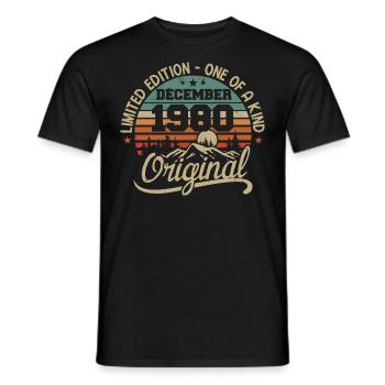 Original 45th Anniversary Gift, December 1980 - Men's T-Shirt - black - Front - AI Model Male 178 light (178cm)