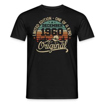 Original Cadeau Anniversaire 65 ans, Décembre 1960 - T-shirt homme - noir - Devant - AI Model Male 178 light (178cm)