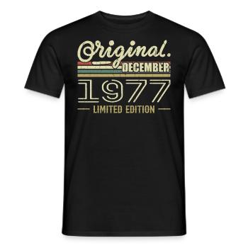 December 1977 Birthday December 1977 December - Men's T-Shirt - black - Front - AI Model Male 178 light (178cm)