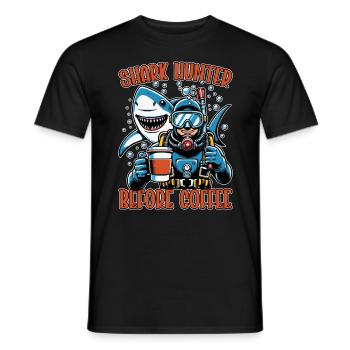 Shark Hunter Before Fossil Hunting Coffee Lover - Men's T-Shirt - black - Front - AI Model Male 178 light (178cm)