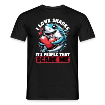 Shark Enthusiast I Love Sharks Marine Biologist - Men's T-Shirt - black - Front - AI Model Male 178 light (178cm)