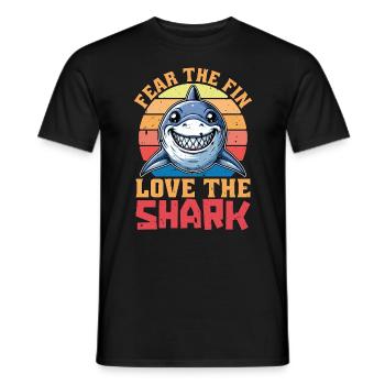 Shark Enthusiast Fear The Fin Marine Biologist - Men's T-Shirt - black - Front - AI Model Male 178 light (178cm)