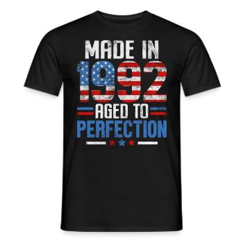 Made In 1992 Aged to Perfection USA Flag Funny - Men's T-Shirt - black - Front - AI Model Male 178 light (178cm)