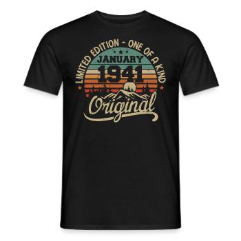 January 1941 I Birthdays born in January 1941 - Men's T-Shirt - black - Front - AI Model Male 178 light (178cm)