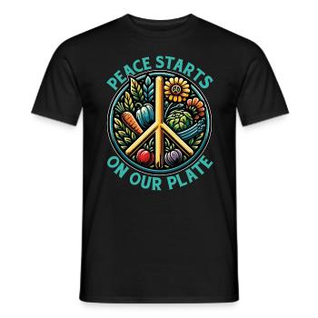 Vegetarian Peace Starts On Your Plate Animal Lover - Men's T-Shirt - black - Front - AI Model Male 178 light (178cm)