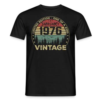 Vintage Janvier 1976 Anniversaire Janvier 1976 - T-shirt homme - noir - Devant - AI Model Male 178 light (178cm)