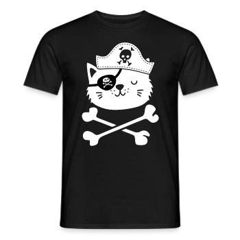 Cat Pirate Crossbone Aargh Treasure Hunting Funny - Men's T-Shirt - black - Front - AI Model Male 178 light (178cm)