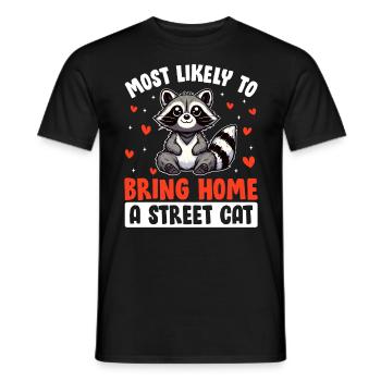 Most Likely to Bring Home A Street Cat Funny - Men's T-Shirt - black - Front - AI Model Male 178 light (178cm)