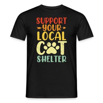 Support Your Local Cat Shelter Retro Kitty Foster - Men's T-Shirt - black - Front - AI Model Male 178 light (178cm)