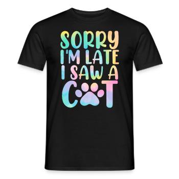 Désolé, je suis en retard, j’ai vu un ami félin Cat Tie Dye - T-shirt homme - noir - Devant - AI Model Male 178 light (178cm)