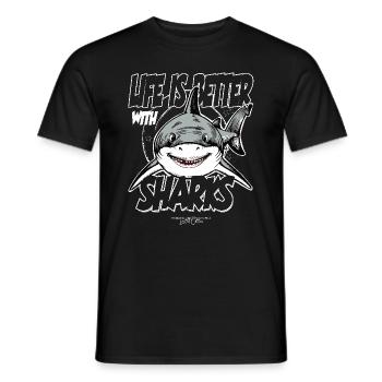 Life is better with sharks - Underwater - Men's T-Shirt - black - Front - AI Model Male 178 light (178cm)