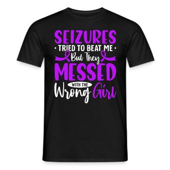 Anfälle versucht, mich zu schlagen lila Schleife lustig - Männer T-Shirt - Schwarz - Vorne - AI Model Male 178 light (178cm)