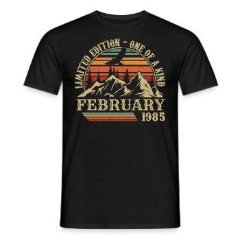 February 1985 Retro Born February 1985 Birthday - Men's T-Shirt - black - Front - AI Model Male 178 light (178cm)
