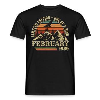 Février 1989 Rétro Né en Février 1989 Anniversaire - T-shirt homme - noir - Devant - AI Model Male 178 light (178cm)