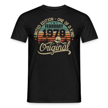 Geboren im Februar 1978 Vintage Geschenk - Februar 1978 - Männer T-Shirt - Schwarz - Vorne - AI Model Male 178 light (178cm)